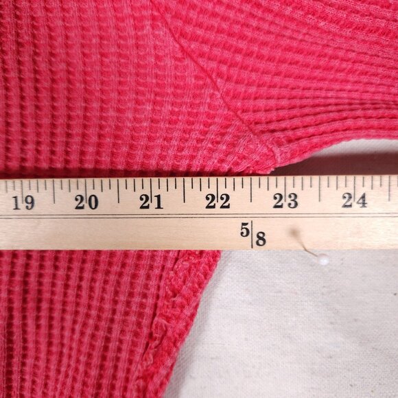 Free People FP One Mason Hoodie Cardigan Button Jacket Red Pink Waffle - Picture 5 of 16